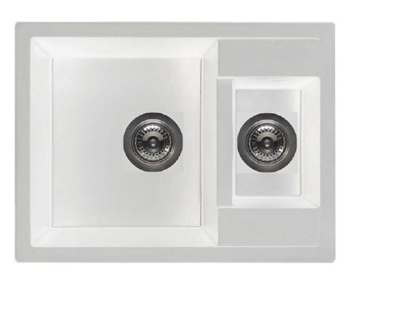 GraniteMy Smart extra ondiepe 1,5 granieten opbouw witte spoelbak 58x44cm met witte plug en bedekking 1208970052