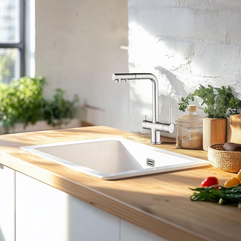 Ausmann Ellington 3-Weg Keukenmengkraan met Uittrekbare Uitloop en Gefilterd Water – RVS - 1208970082