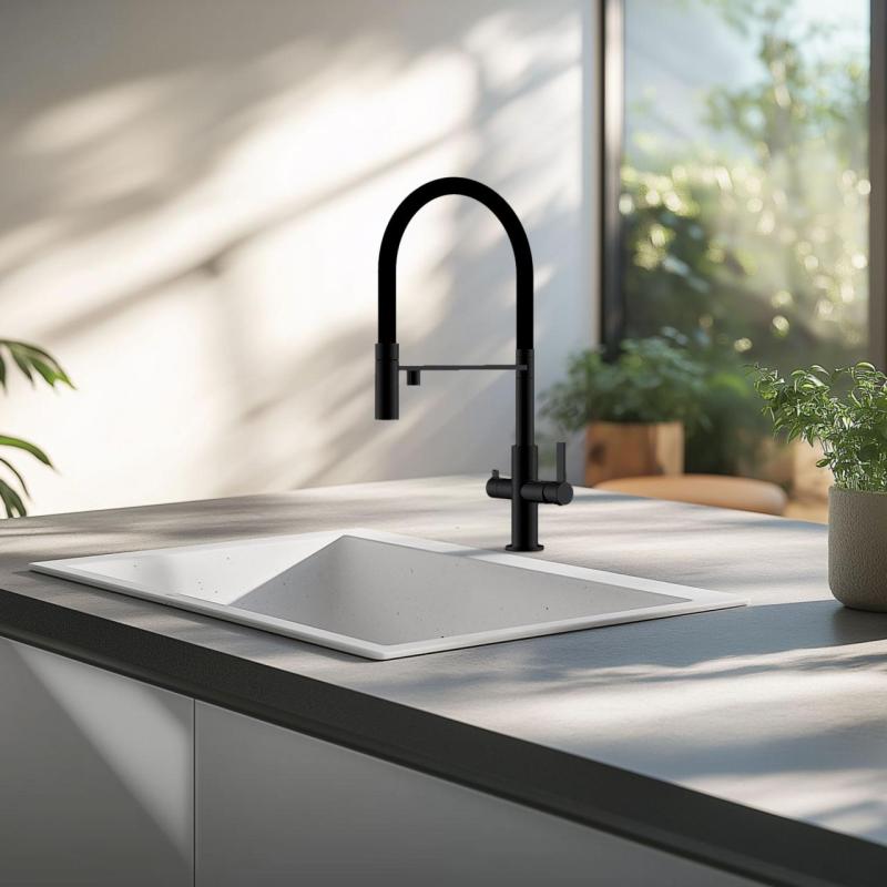 Ausmann Claridge 3-Weg Keukenmengkraan met Flexibele Uitloop en Gefilterd Water – Antraciet- 1208970500