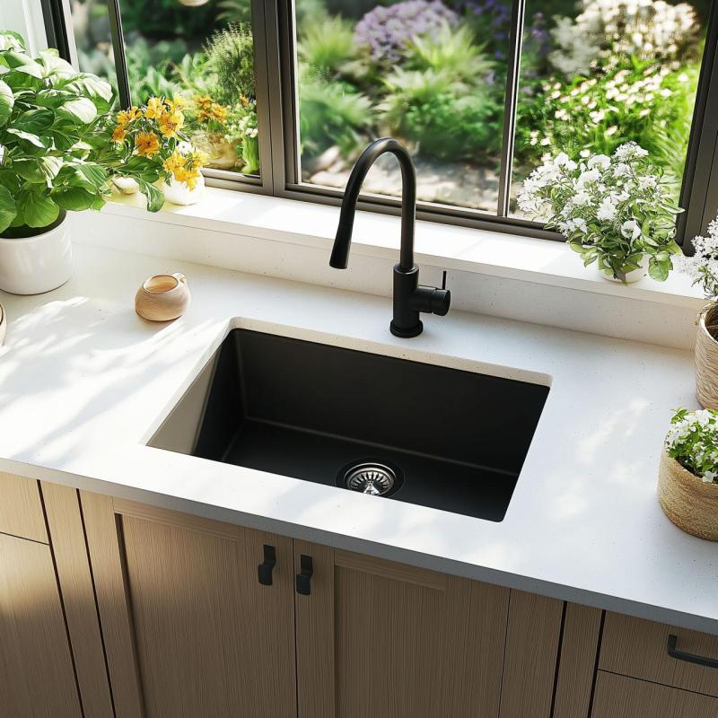 Ausmann Ceramic Ember Keramische Mat Zwarte Spoelbak - Opbouw en Onderbouw 54 x 40 cm met RVS plug 1208970511