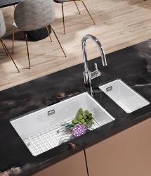 Ausmann Ceramic Ember Keramische Witte halve Spoelbak Opbouw en Onderbouw 174 x 400 mm met RVS plug 1208970734