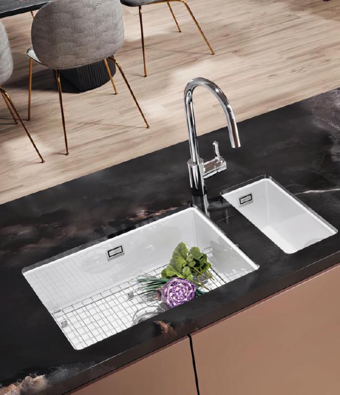 Ausmann Ceramic Ember Keramische Witte halve Spoelbak Opbouw en Onderbouw 174 x 400 mm met RVS plug 1208970734