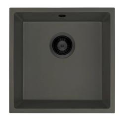 GraniteMy Universal Granieten Grijs, donker Spoelbak 40x40 cm Opbouw, Onderbouw en Vlakinbouw met Zwarte Plug 1208970747