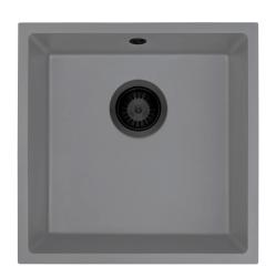 GraniteMy Universal Granieten Grijs Spoelbak 40x40 cm Opbouw, Onderbouw en Vlakinbouw met Zwarte Plug 1208970751