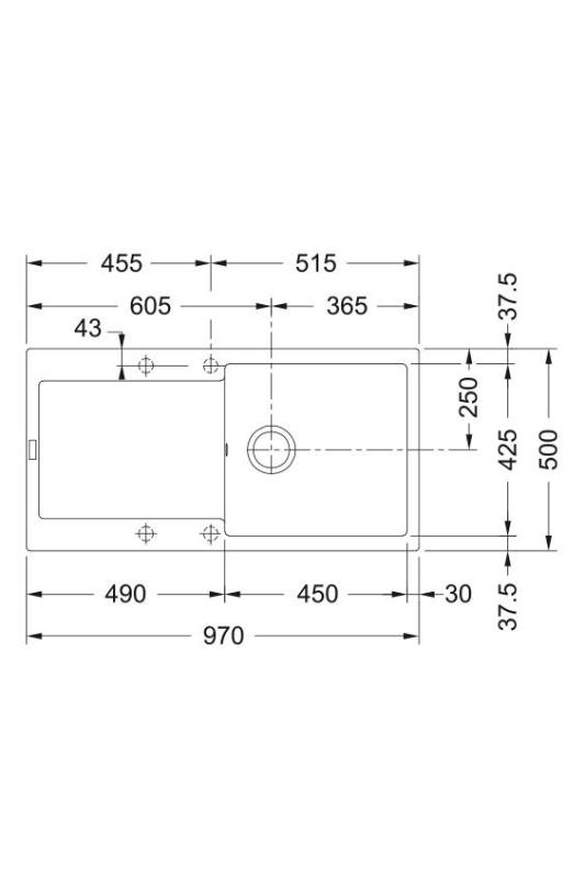 Franke Maris MRG 611-97 Fragranite Mat Zwart Spoelbak 97 x 50 cm Opbouw met Afdruipgedeelte 114.0628.967