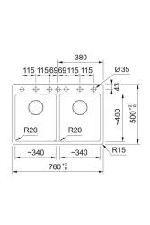 Franke Maris MRG 620 TL Fragranite Mat Zwart Dubbele Spoelbak 76 x 50 cmOpbouw met Kraangatbank 114.0668.738