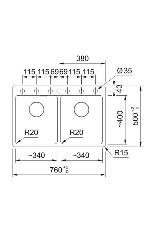 Franke Maris MRG 620 TL Fragranite Mat Zwart Dubbele Spoelbak 76 x 50 cmOpbouw met Kraangatbank 114.0668.738