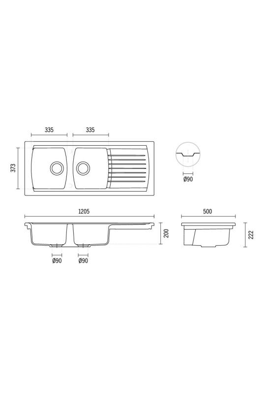 Ausmann Ceramic Crest Dubbele Keramische Witte Spoelbak met Afdruipgedeelte 1205 x 500 mm  1208971132