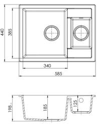 GraniteMy Smart extra ondiepe 1,5 granieten opbouw witte spoelbak 58x44cm met gouden plug 1208971224