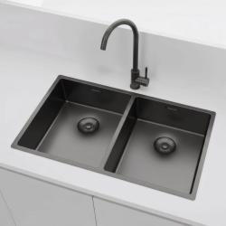 Pure.Sink Prestige Dubbele Gun metal spoelbak 70x40 cm 10mm radius onderbouw, vlakbouw en opbouw PPG343440-61