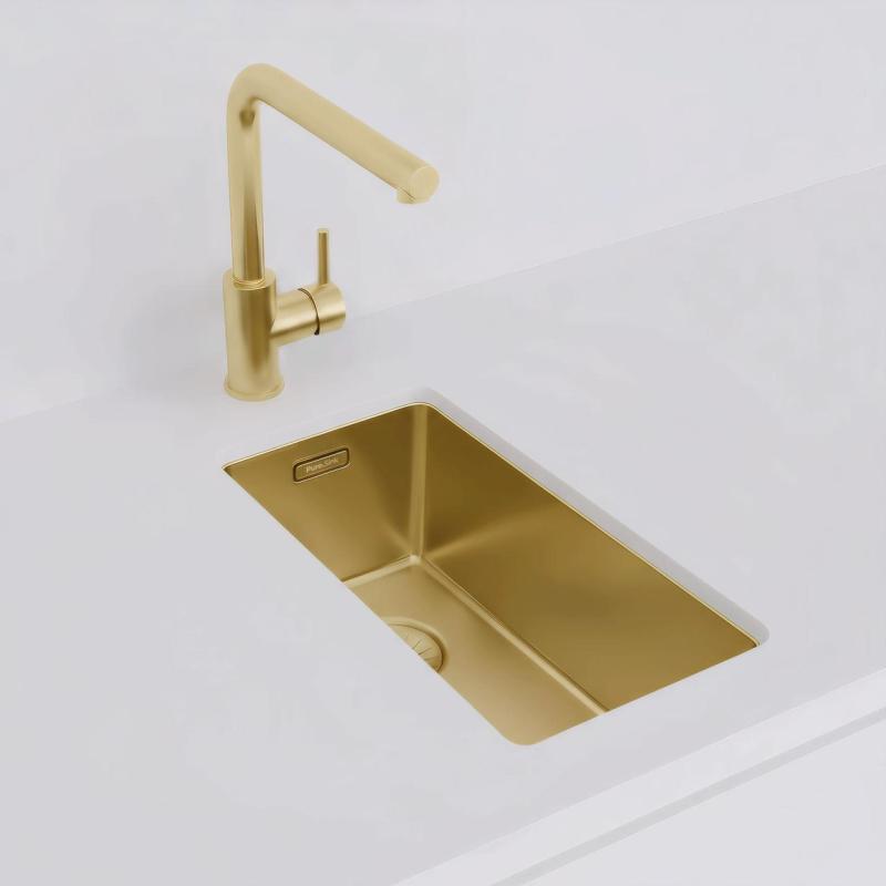 Pure.Sink Exclusivo kleine Gouden spoelbak 18x40 cm 10mm radius onderbouw, vlakinbouw en opbouw PEX1840-60