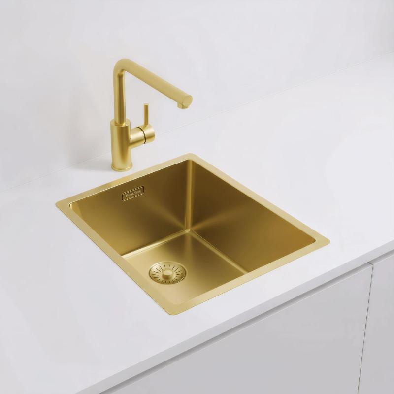 Pure.Sink Exclusivo Gouden spoelbak 34x40 cm 10mm radius onderbouw, vlakbouw en opbouw PEX3440-60
