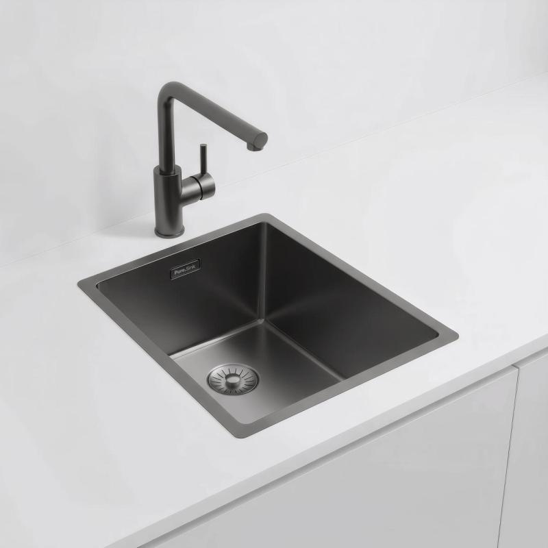 Pure.Sink Exclusivo Gun metal spoelbak 34x40 cm 10mm radius onderbouw, vlakbouw en opbouw PEX3440-61
