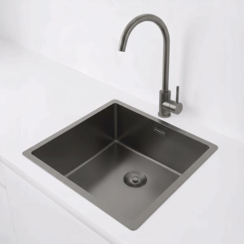 Pure.Sink Exclusivo Gun metal spoelbak 40x40 cm 10mm radius onderbouw, vlakbouw en opbouw PEX4040-61
