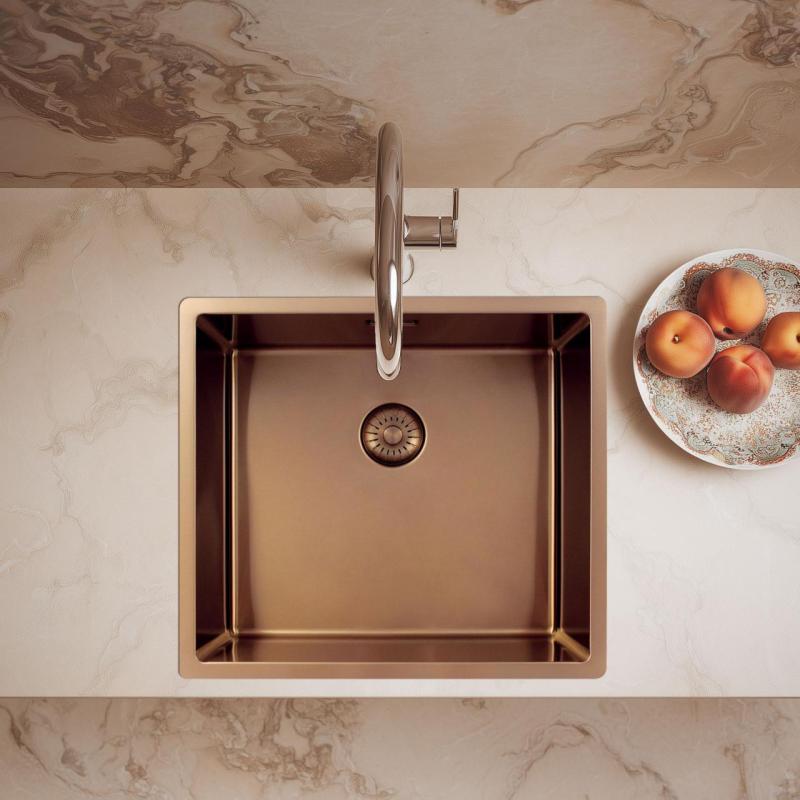 Pure.Sink Exclusivo Koperen spoelbak 45x40 cm 10mm radius onderbouw, vlakbouw en opbouw PEX4540-62