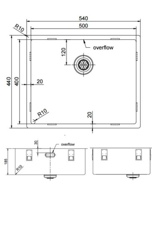 Pure.Sink Exclusivo Koperen spoelbak 50x40 cm 10mm radius onderbouw, vlakbouw en opbouw PEX5040-62