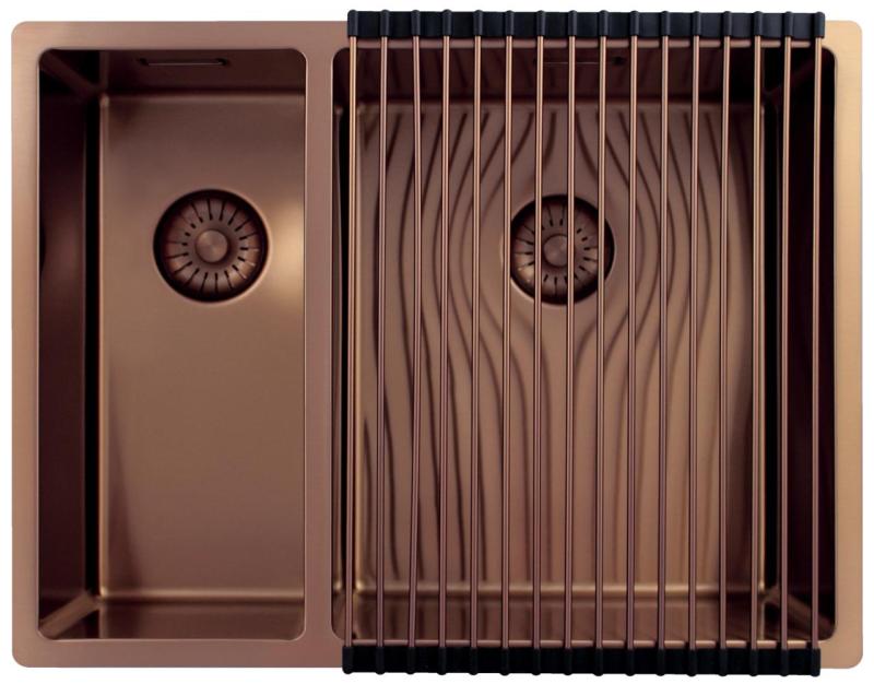 Pure.Sink Exclusivo Koperen 1,5 anderhalve spoelbak 18+34cm 10mm radius PEX183440-62