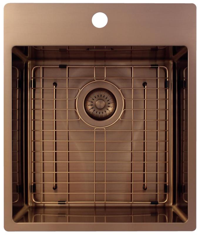 Pure.Sink Exclusivo Koperen spoelbak 44x52 cm Tapwing met kraangatbank 10mm radius PEX4040T-62