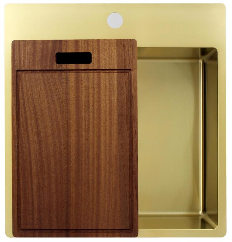 Pure.Sink Exclusivo Gouden spoelbak 49x52 cm Tapwing met kraangatbank 10mm radius PEX4540T-60