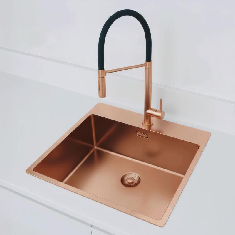 Pure.Sink Exclusivo Koperen spoelbak 54x52 cm Tapwing met kraangatbank 10mm radius PEX5040T-62