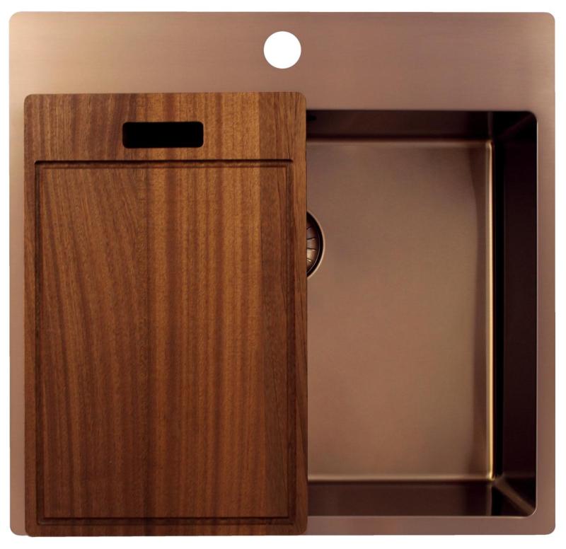 Pure.Sink Exclusivo Koperen spoelbak 54x52 cm Tapwing met kraangatbank 10mm radius PEX5040T-62