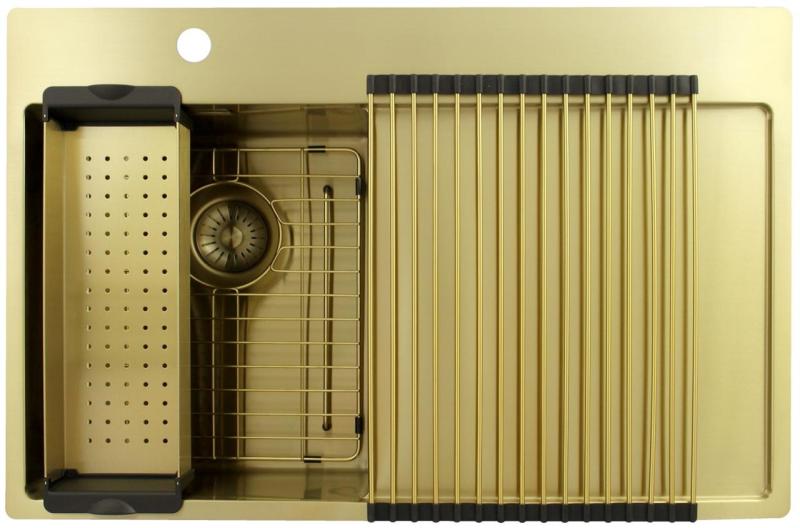 Pure.Sink Exclusivo Gouden kleine spoelbak met afdruipgedeelt 78x52 cm Tapwing links PEX3478LT-60