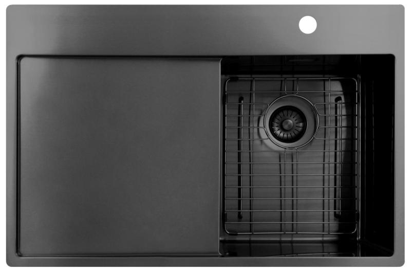 Pure.Sink Exclusivo Gun Metal kleine spoelbak met afdruipgedeelte 78x52 cm Tapwing rechts PEX3478RT-61