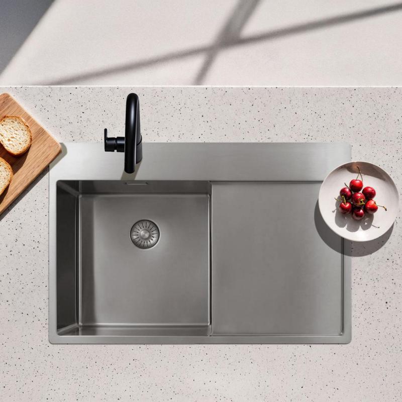 Pure.Sink Exclusivo RVS spoelbak met afdruipgedeelte 78x52 cm Tapwing links PEX4078LT-02