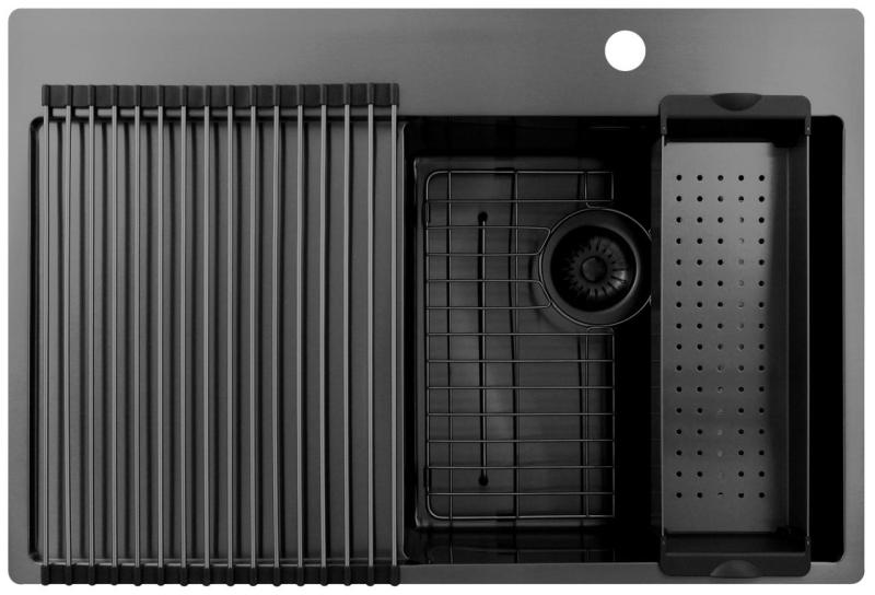 Pure.Sink Exclusivo Gun Metal spoelbak met afdruipgedeelte 78x52 cm Tapwing rechts PEX4078RT-61