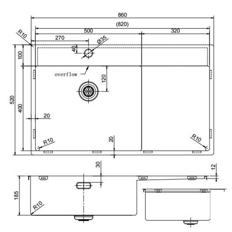 Pure.Sink Exclusivo RVS spoelbak met afdruipgedeelte 86x52 cm Tapwing links PEX5086LT-02