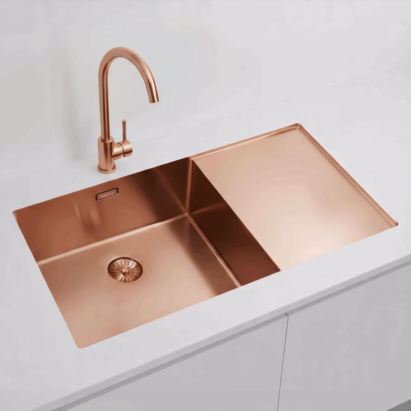 Pure.Sink Exclusivo Koperen spoelbak met afdruipgedeelte 86x52 cm Tapwing links PEX5086LT-62