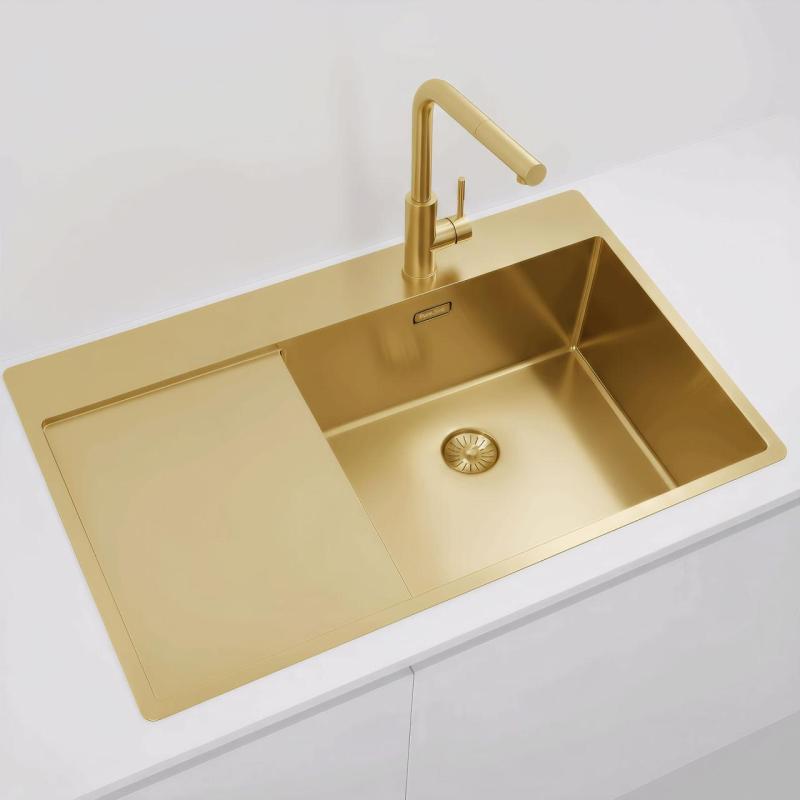 Pure.Sink Exclusivo Gouden spoelbak met afdruipgedeelte 86x52 cm Tapwing rechts PEX5086RT-60