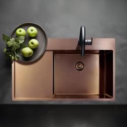 Pure.Sink Exclusivo Koperen spoelbak met afdruipgedeelte 86x52 cm Tapwing rechts PEX5086RT-62