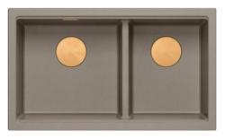 Quadri Newport II Dubbele Taupe Graniet Opbouw Spoelbak 76x45 cm met Koperen plug 1208971362