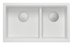 Quadri Newport II Dubbele Witte Graniet Opbouw Spoelbak 76x45 cm met RVS plug 1208971368