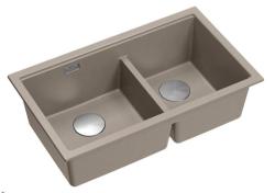 Quadri Newport II Dubbele Taupe Graniet Opbouw Spoelbak 76x45 cm met RVS plug 1208971372