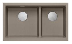 Quadri Newport II Dubbele Taupe Graniet Onderbouw Spoelbak 702 x 390 mm met RVS plug 1208971387