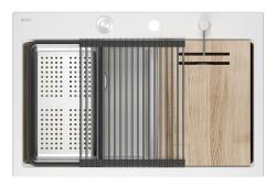 Quadri Hard Rock Dubbele Witte Graniet Opbouw Spoelbak 76x50 cm met RVS plug en accessoires 1208971398