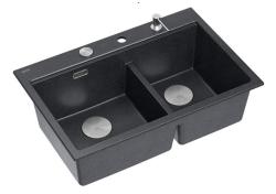 Quadri Hard Rock Dubbele Antraciet Graniet Opbouw Spoelbak 76x50 cm met RVS plug en accessoires 1208971399