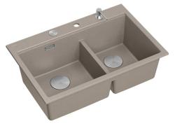 Quadri Hard Rock Dubbele Taupe Graniet Opbouw Spoelbak 76x50 cm met RVS plug en accessoires 1208971402