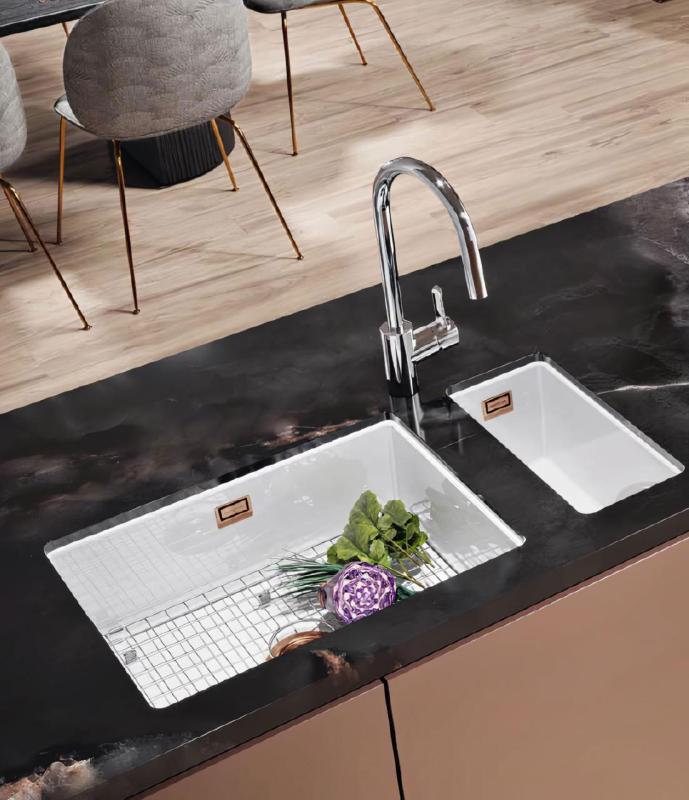 Ausmann Ceramic Ember Keramische Witte halve Spoelbak Opbouw en Onderbouw 174 x 400 mm met Koperen plug 1208971502