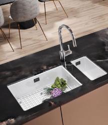 Ausmann Ceramic Ember Keramische Witte halve Spoelbak Opbouw en Onderbouw 174 x 400 mm met Gun metal plug 1208971503