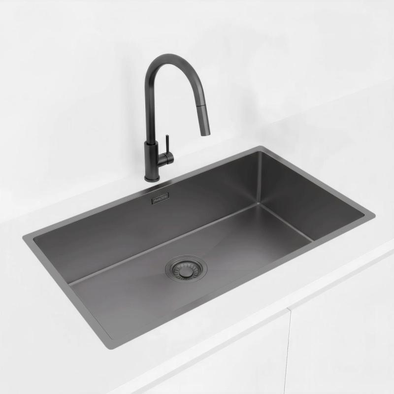 Pure.Sink Luxion Grote Gun metal spoelbak 74x40 cm onderbouw, vlakinbouw en opbouw PLX7440-61