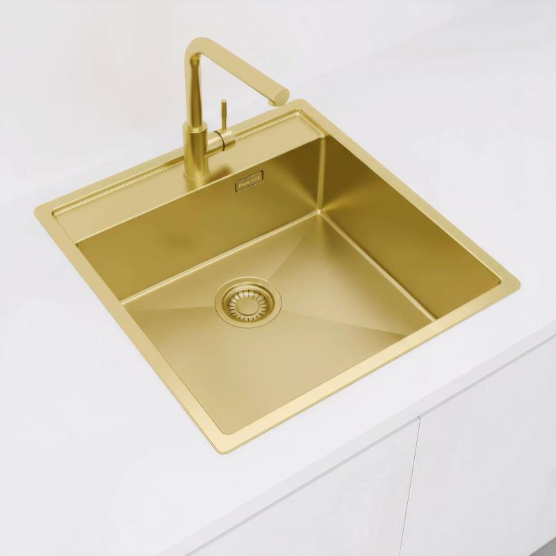 Pure.Sink Luxion Gouden spoelbak 51x50 cm Tapwing met kraangatbank PLX5150T-60