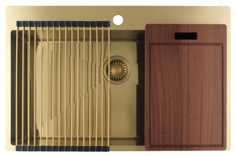 Pure.Sink Luxion Grote Gouden spoelbak 78x50 cm Tapwing met kraangatbank PLX7850T-60