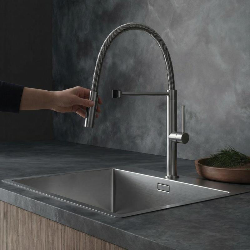 Pure.Sink Luxion massief RVS keukenkraan profi met flexibele uitloop en 2 straalsoorten PLXFLEX-02