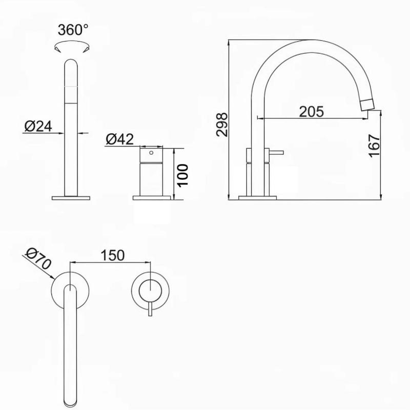 Pure.Sink Luxion 2-gats Koperen keukenkraan met ronde uitloop PLX2HR-62