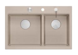 Quadri Hard Rock Dubbele Beige Graniet Opbouw Spoelbak 76x50 cm met RVS plug en accessoires 1208971749