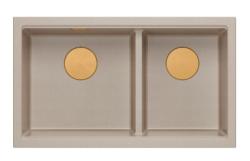 Quadri Newport II Dubbele Beige Graniet Opbouw Spoelbak 76x45 cm met Koperen plug 1208971752