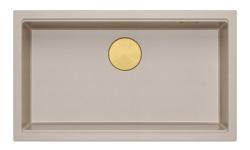 Quadri Newport II grote en diepe spoelbak graniet opbouw en onderbouw beige spoelbak 76x45cm met gouden plug 1208971759